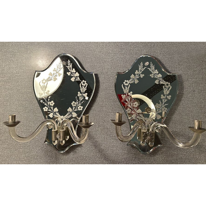 Pair of vintage venetian mirror wall lights