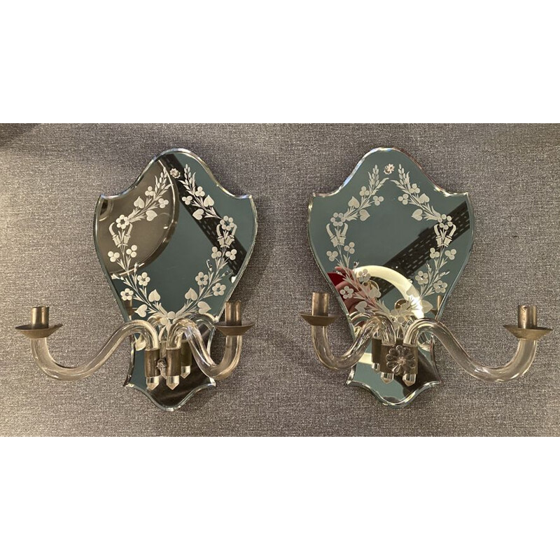 Pair of vintage venetian mirror wall lights