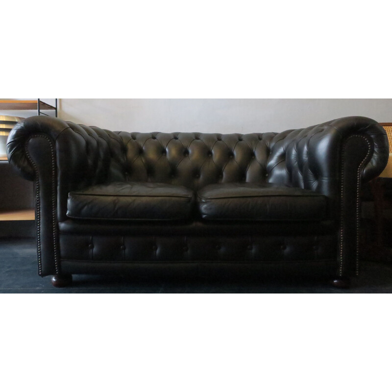 Vintage Chesterfield sofa in black leather