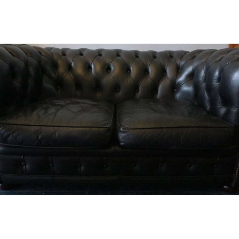 Canapé vintage Chesterfield en cuir noir