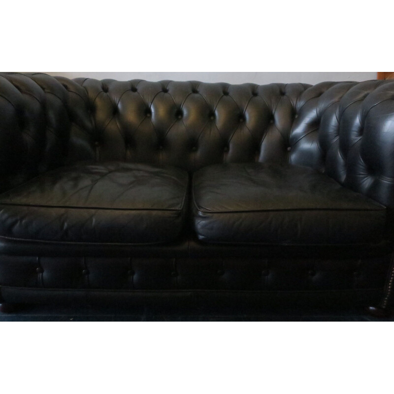 Vintage Chesterfield sofa in black leather