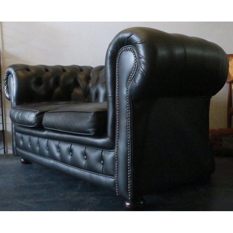 Vintage Chesterfield sofa in black leather