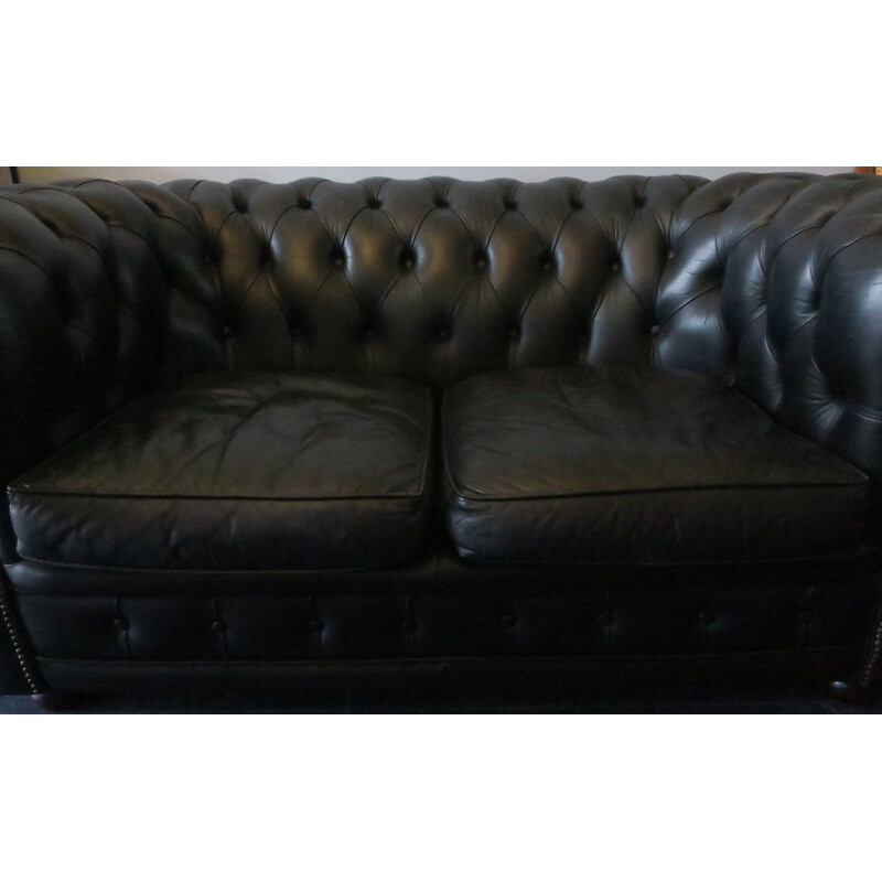 Canapé vintage Chesterfield en cuir noir