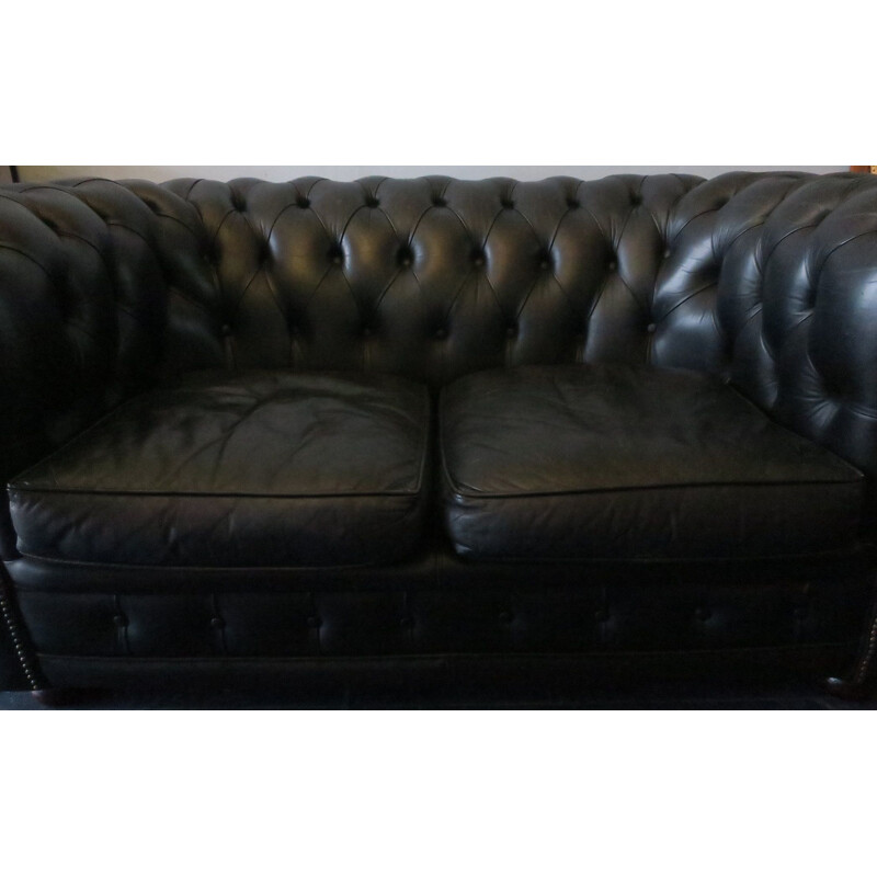 Vintage Chesterfield sofa in black leather