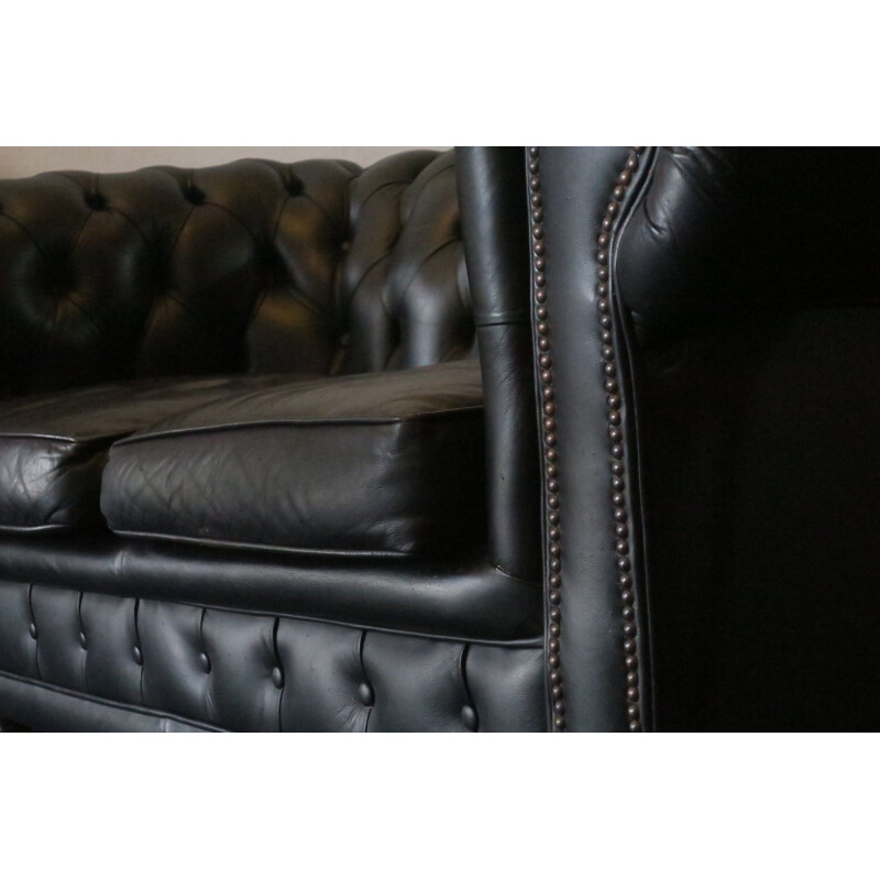 Canapé vintage Chesterfield en cuir noir