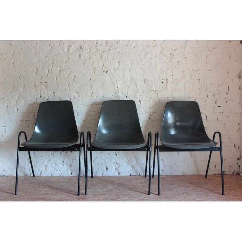 Ensemble de 3 chaises vintage à coque en fibre de verre par Wilkhahn