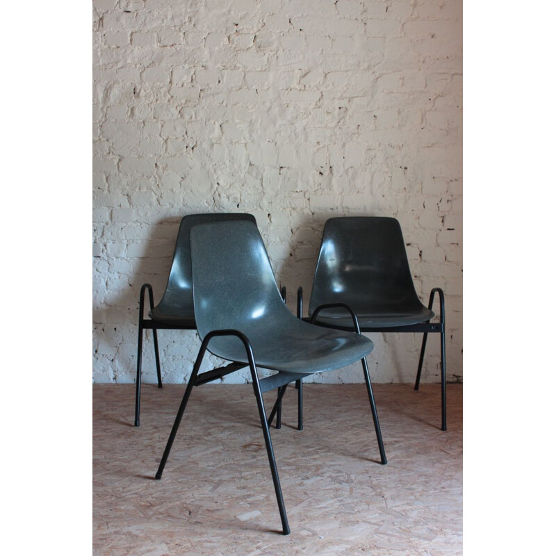 Set of 3 vintage fiberglass chairs by Wilkhahn