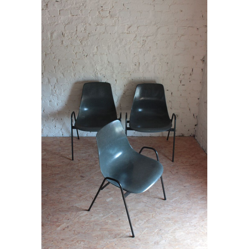 Set of 3 vintage fiberglass chairs by Wilkhahn