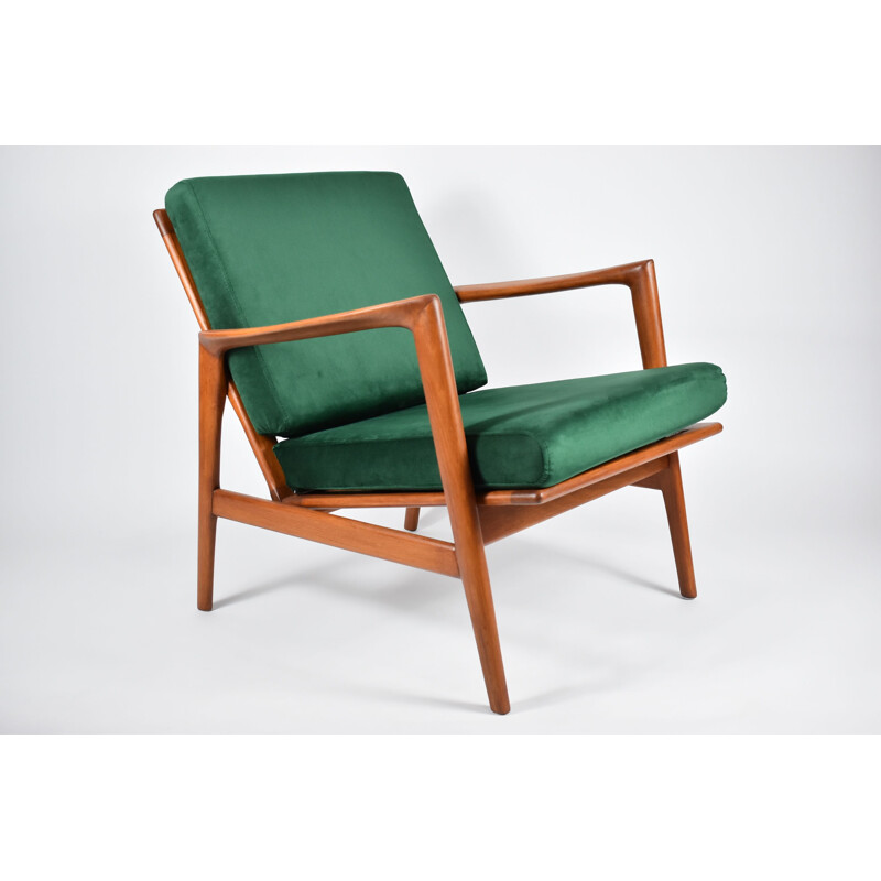 Vintage Scandinavian green bottle armchair type 300-139 by Swarzedzka Furniture Factory , 1960s 