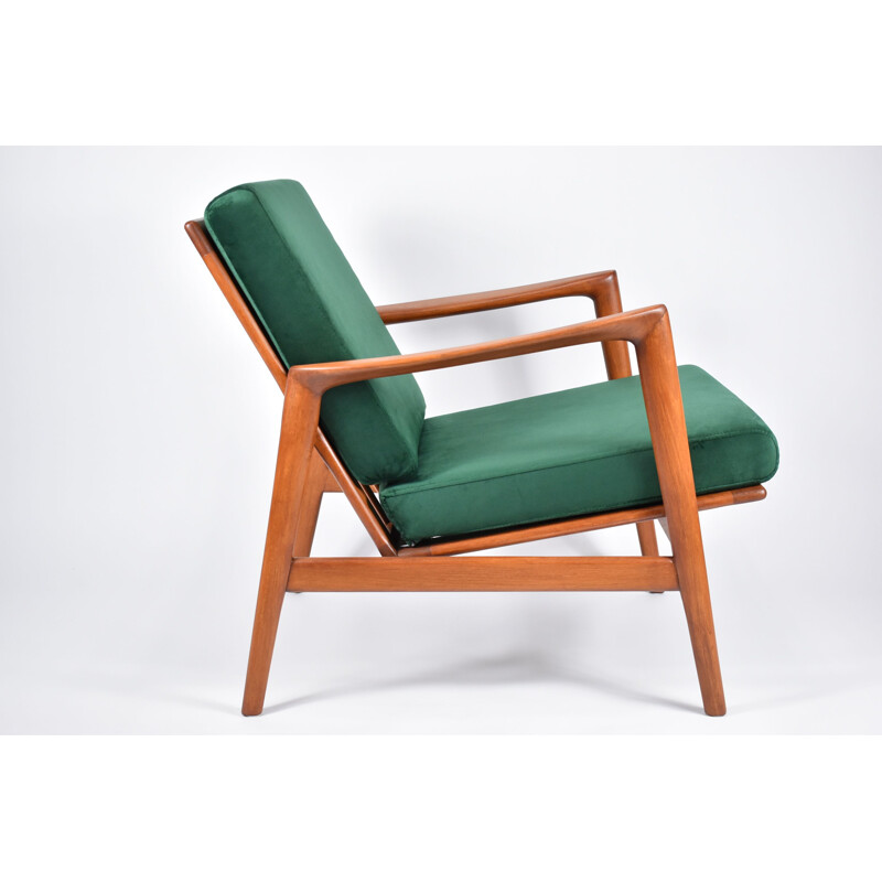 Vintage Scandinavian green bottle armchair type 300-139 by Swarzedzka Furniture Factory , 1960s 