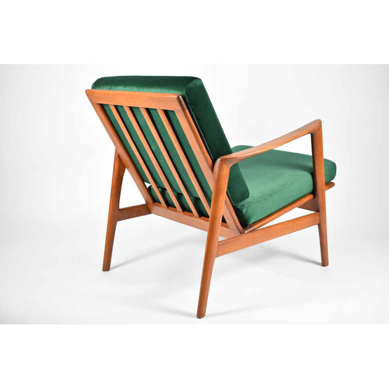 Vintage Scandinavian green bottle armchair type 300-139 by Swarzedzka Furniture Factory , 1960s 