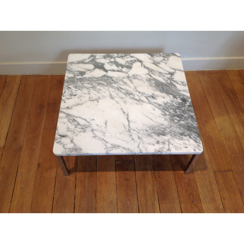 Square coffee table in marble and chromed steel - 1960s