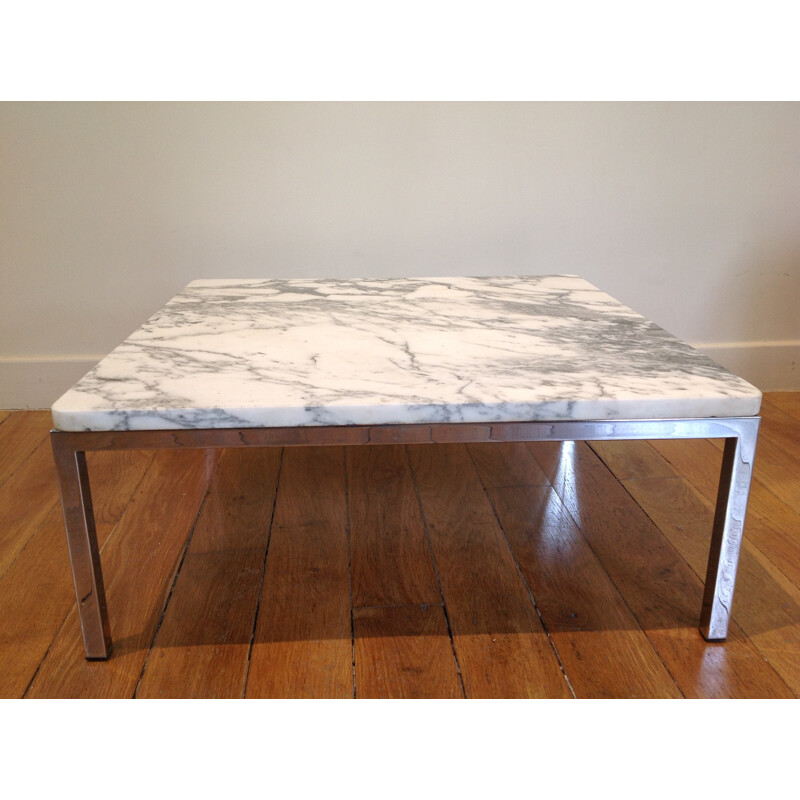 Square coffee table in marble and chromed steel - 1960s