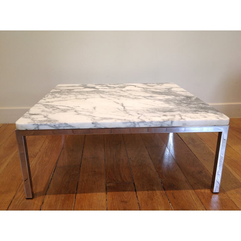 Table basse carrée en marbre et métal chromé - 1960