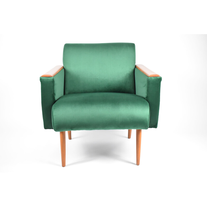 Fauteuil polonais vintage en velours vert bouteille, 1960 