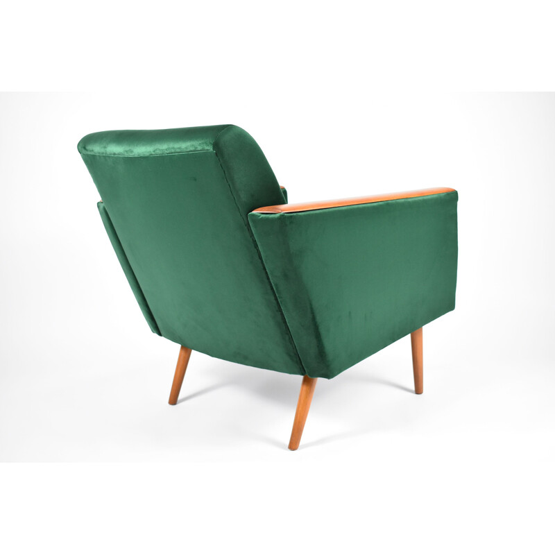 Vintage Polish armchair in green bottle velvet, 1960s 