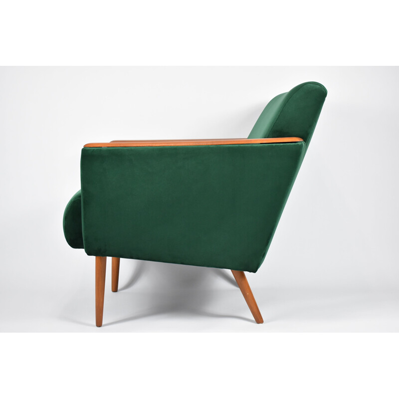 Vintage Polish armchair in green bottle velvet, 1960s 