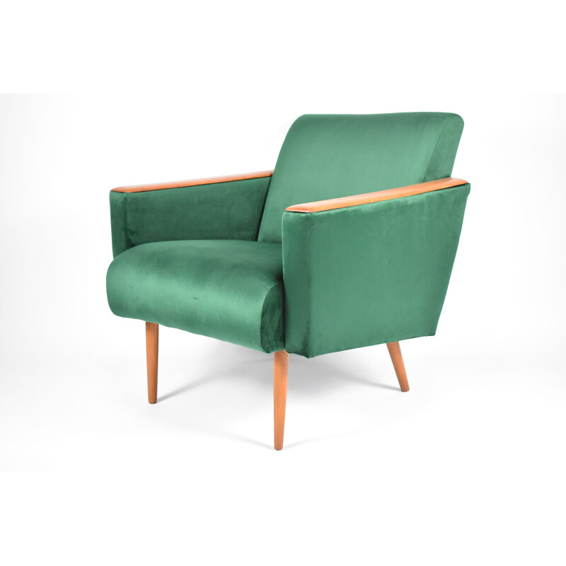 Vintage Polish armchair in green bottle velvet, 1960s 