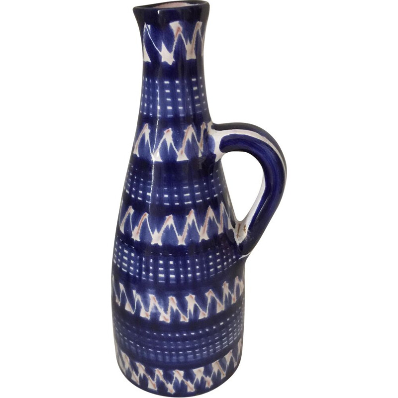 Vaso vintage in terracotta smaltata blu di Robert Picault