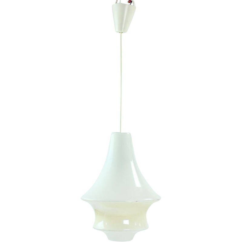 Vintage white & cream opaline glass ceiling light, Czechoslovakia, 1960s