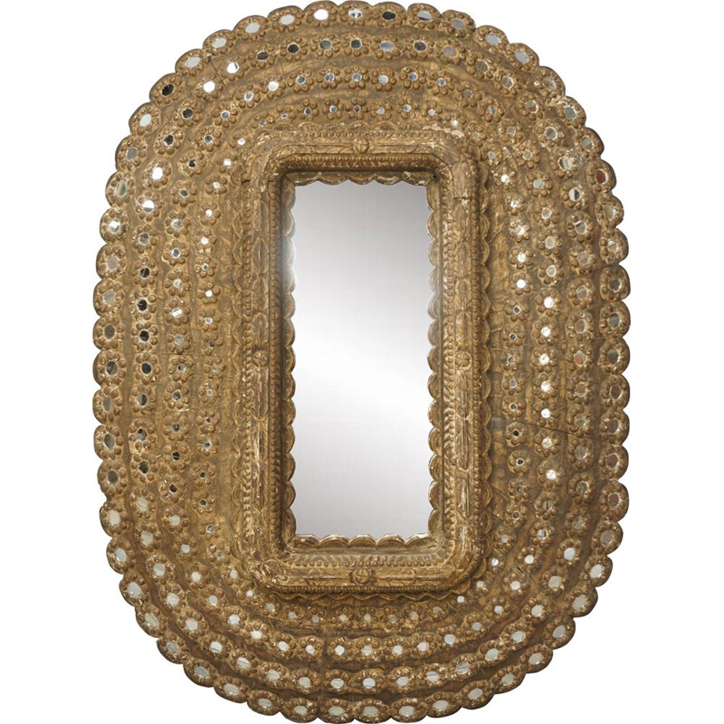 Vintage wooden oval mirror