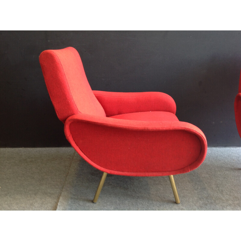 Set of 2 Baby red lounge chairs, Marco ZANUSO - 1950s