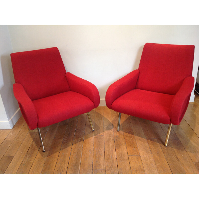 Set of 2 Baby red lounge chairs, Marco ZANUSO - 1950s