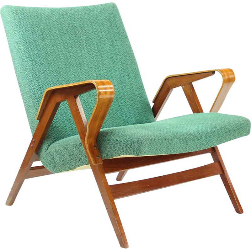 Fauteuils vintage en tissu vert et acajou, Tatra, Tchécoslovaquie 1960