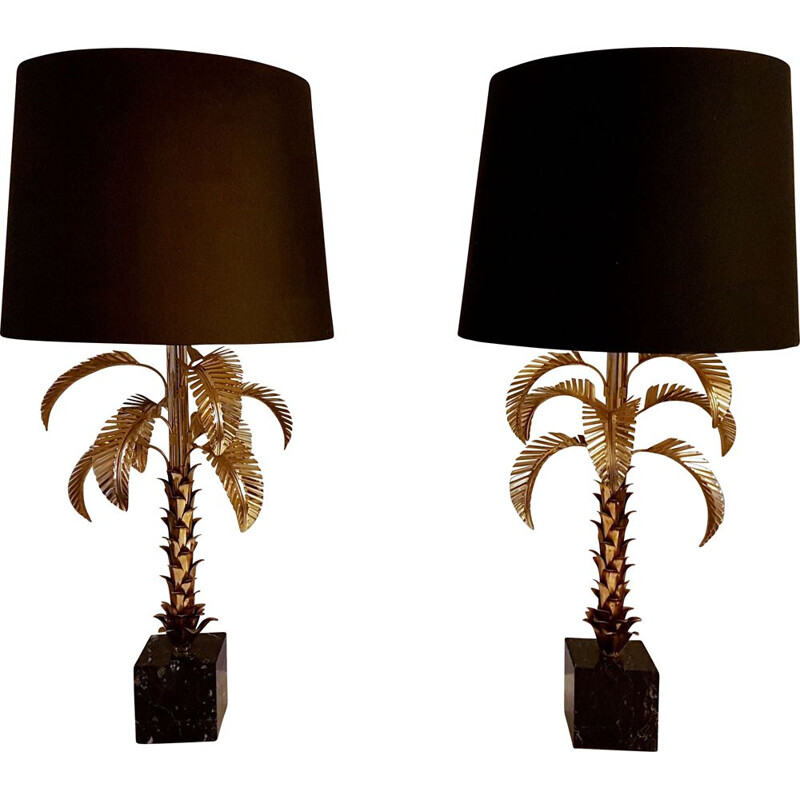 set of 2 vintage palm tree lamps Hollywood regency 