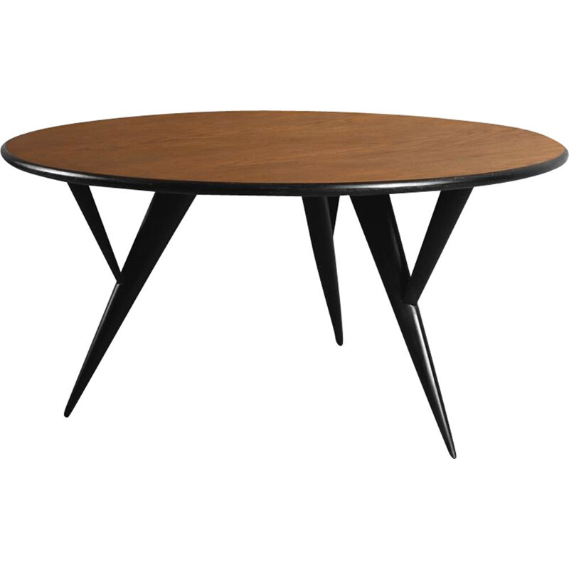 Scandinavian round coffee table in walnut, 1960