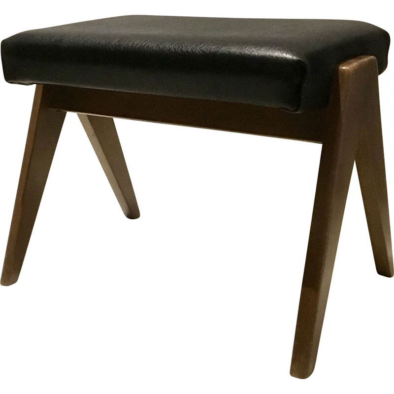 Tabouret en simili cuir vintage noir 1960 