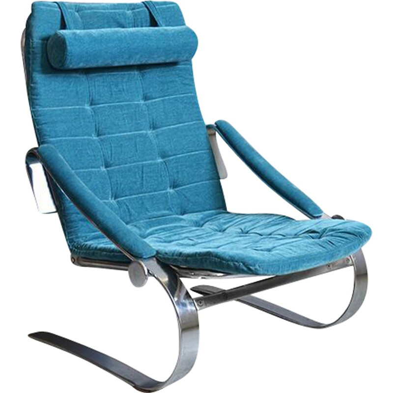 Vintage Scandinavian Adjustable Chromed Steel Lounge Chair, 1970s
