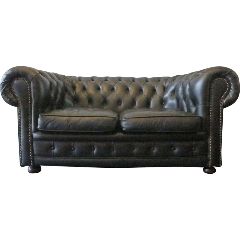 Vintage Chesterfield sofa in black leather