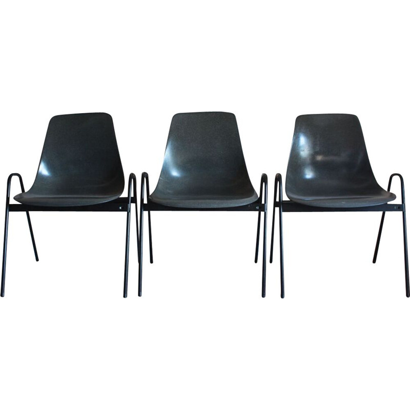 Set of 3 vintage fiberglass chairs by Wilkhahn