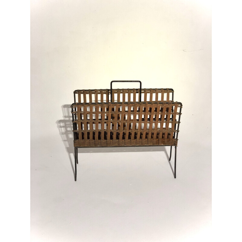 Vintage rattan magazine rack 