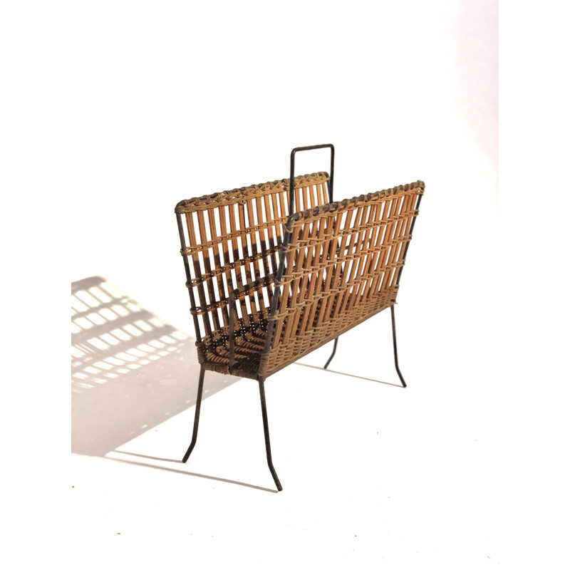 Vintage rattan magazine rack 