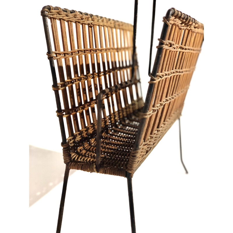 Vintage rattan magazine rack 