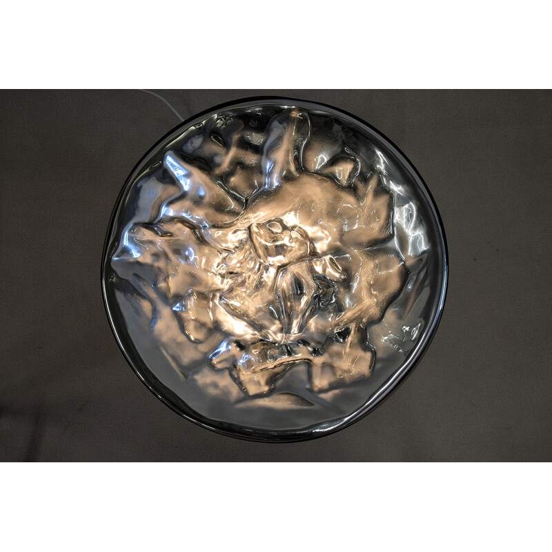 Vintage tafellamp in doorschijnend zilver Murano glas