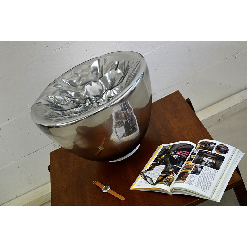 Lámpara de mesa vintage de cristal de Murano plateado translúcido