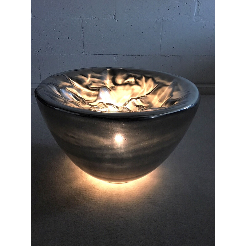 Vintage tafellamp in doorschijnend zilver Murano glas