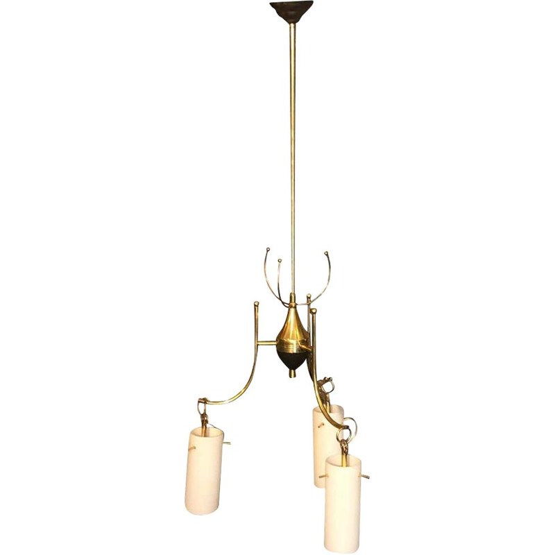 Vintage brass and glass Italian chandelier, 1960