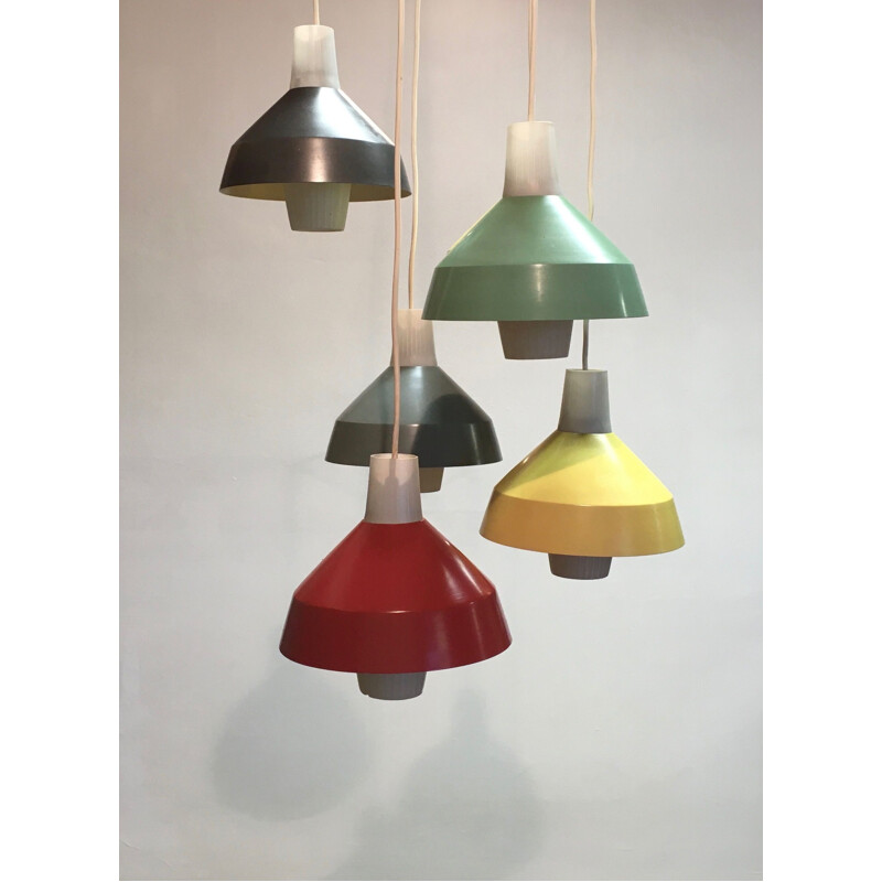 Large vintage 5-light Design suspension lamp 1950