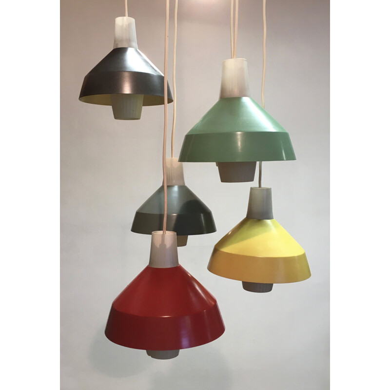 Large vintage 5-light Design suspension lamp 1950