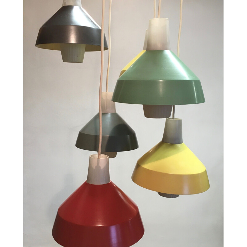 Large vintage 5-light Design suspension lamp 1950