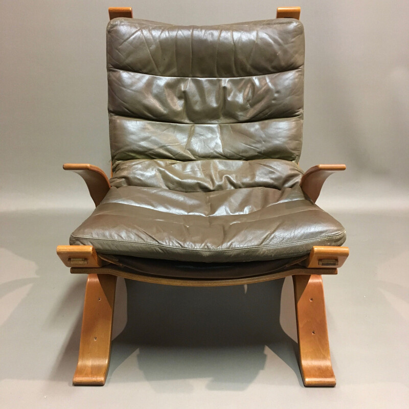 Scandinavian leather armchair vintage Bramin stamp 1960