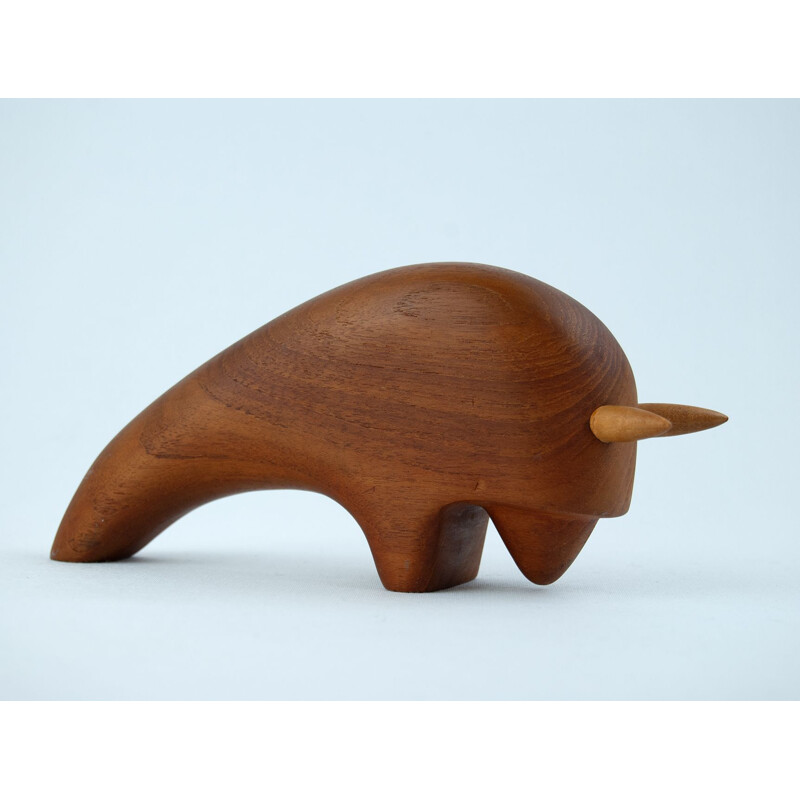 Vintage Bull Teak Sculpture by Arne Basse Denmark 1960