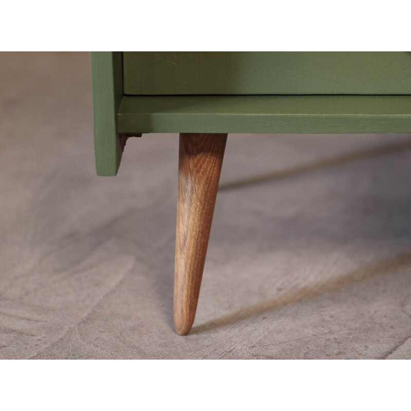 Vintage sideboard on compass feet, wood and green 1950