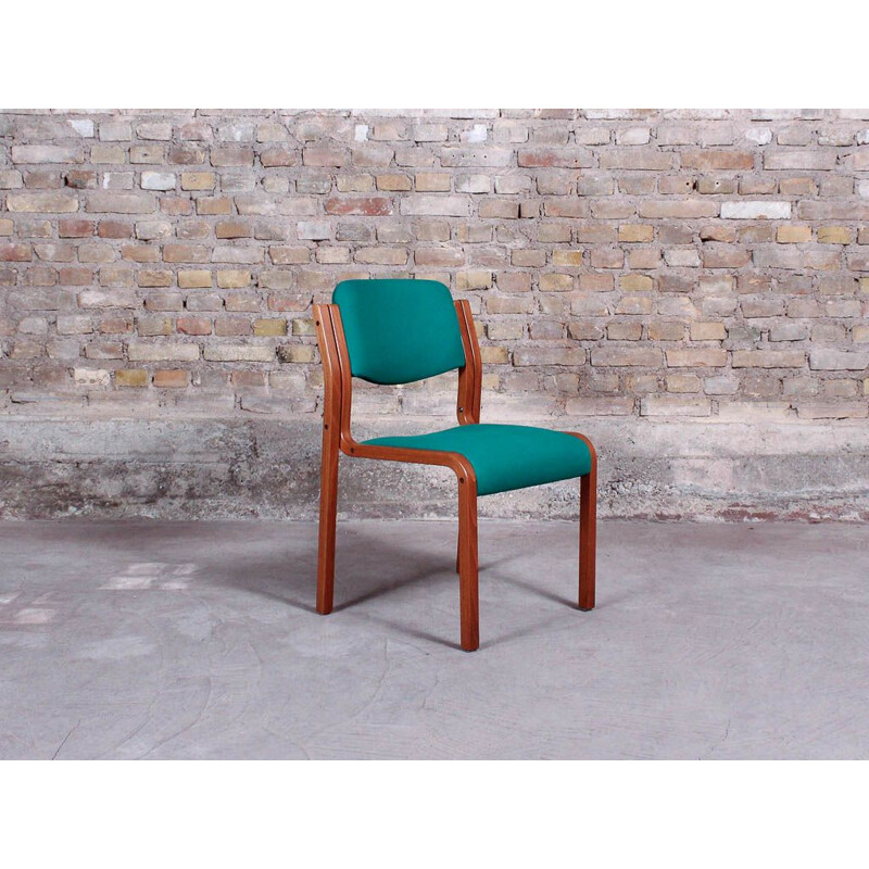 Vintage chair, curved stained beech and green upholstered seat backrest