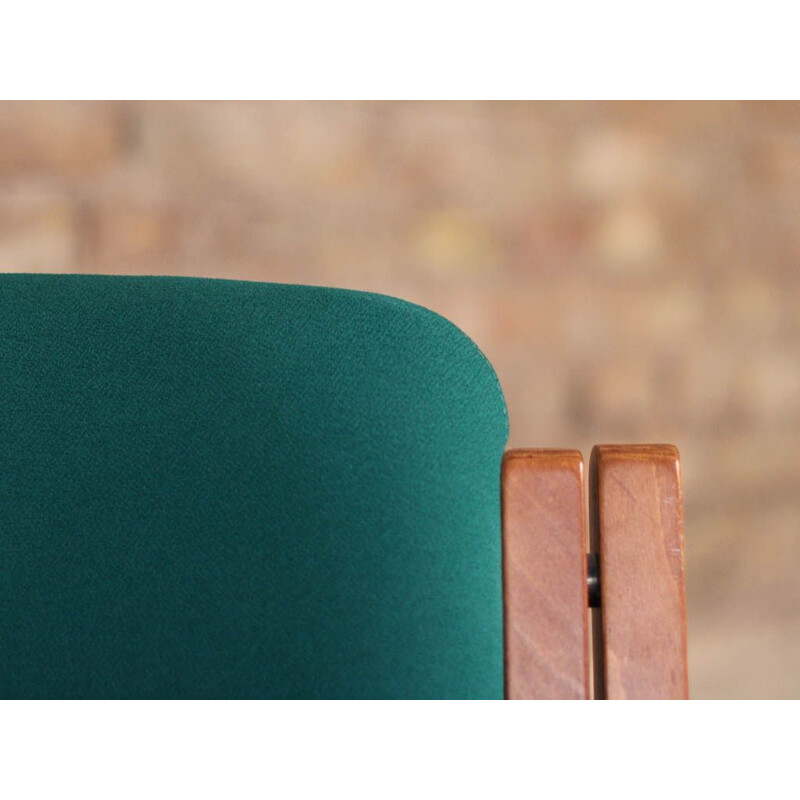 Vintage chair, curved stained beech and green upholstered seat backrest