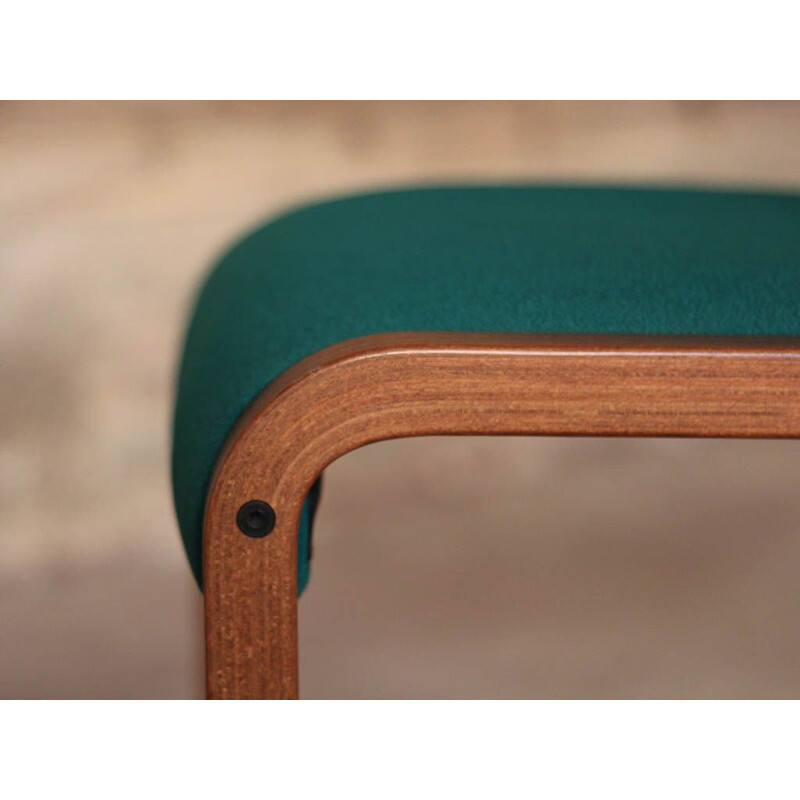 Chaise vintage, hêtre teinté courbée et assise dossier tapissé vert